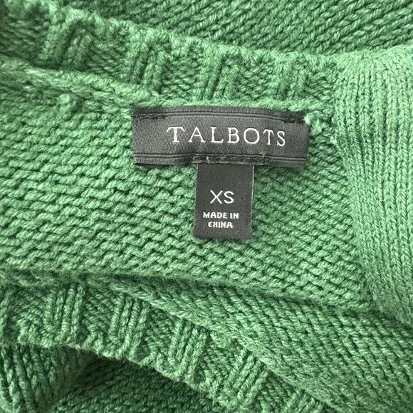 Talbots Sweater Green Navy Blue Pom Poms Back Zip Bobble 80s Cabincore Womens XS - Picture 5 of 7